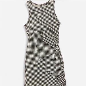 Zara sleeveless gingham mini dress with ruched detail in black and cream